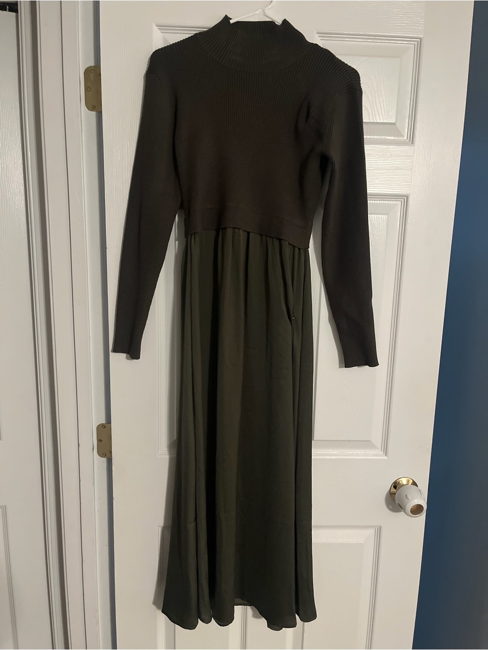 Pink Blush Olive Knit Contrast Top Satin Midi Dress